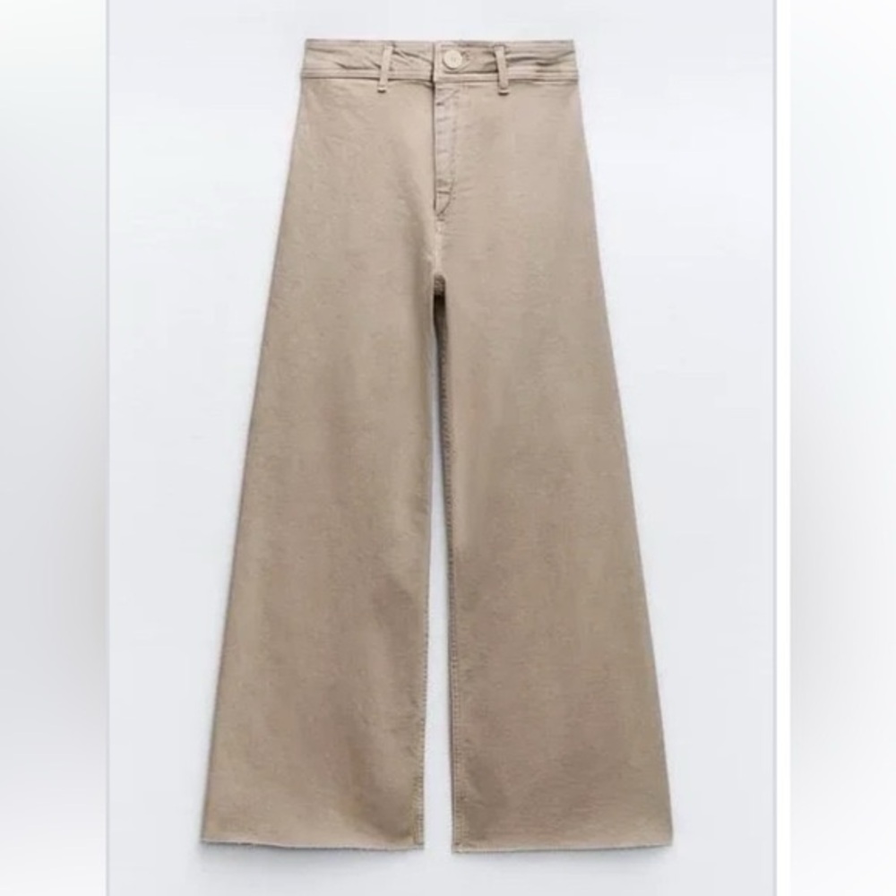 ZARA | Marine Sailor Wide Leg Jeans Pants Denim in Tan Beige | SIZE 0